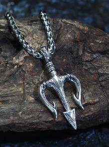 Fashionable and Popular Men Trident Pendant Necklace Alloy for Jewelry Gift and for a Stylish Look - Antique Silver - View 4