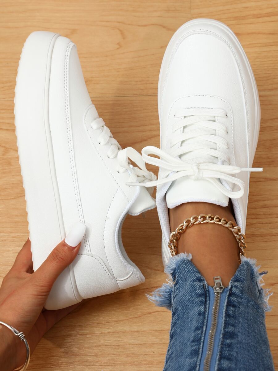 Lace-up Front Skate Shoes - White - View 1