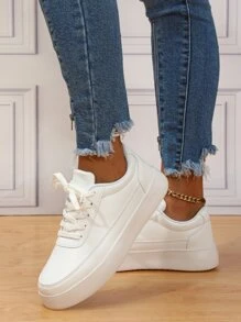 Lace-up Front Skate Shoes - White - View 3