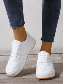 女性極簡風格前綁帶休閒運動鞋板鞋 - 白色 - 查看 3