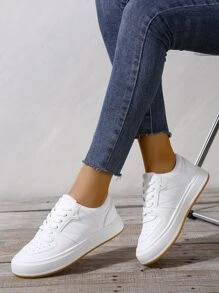 女性極簡風格前綁帶休閒運動鞋板鞋 - 白色 - 查看 4