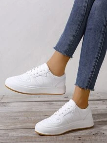 女性極簡風格前綁帶休閒運動鞋板鞋 - 白色 - 查看 5