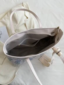 1 件大容量复古手提包，附赠丝带配件，容量大，重量轻，便携，适合少女、女大学生，非常适合返校、大学、初中、高中 - 彩色 - 查看 4