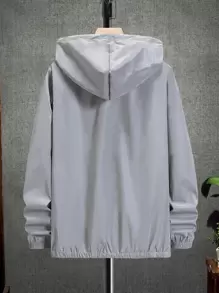 Manfinity Homme 男士 1 件反光抽绳连帽户外风衣外套外出连帽反光长袖户外风衣外套，适合朋友、丈夫、男朋友的礼物 - 灰色 - 查看 2