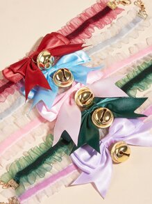 1pc Random Color Bow Decor Pet Necklace - Multicolor - View 3