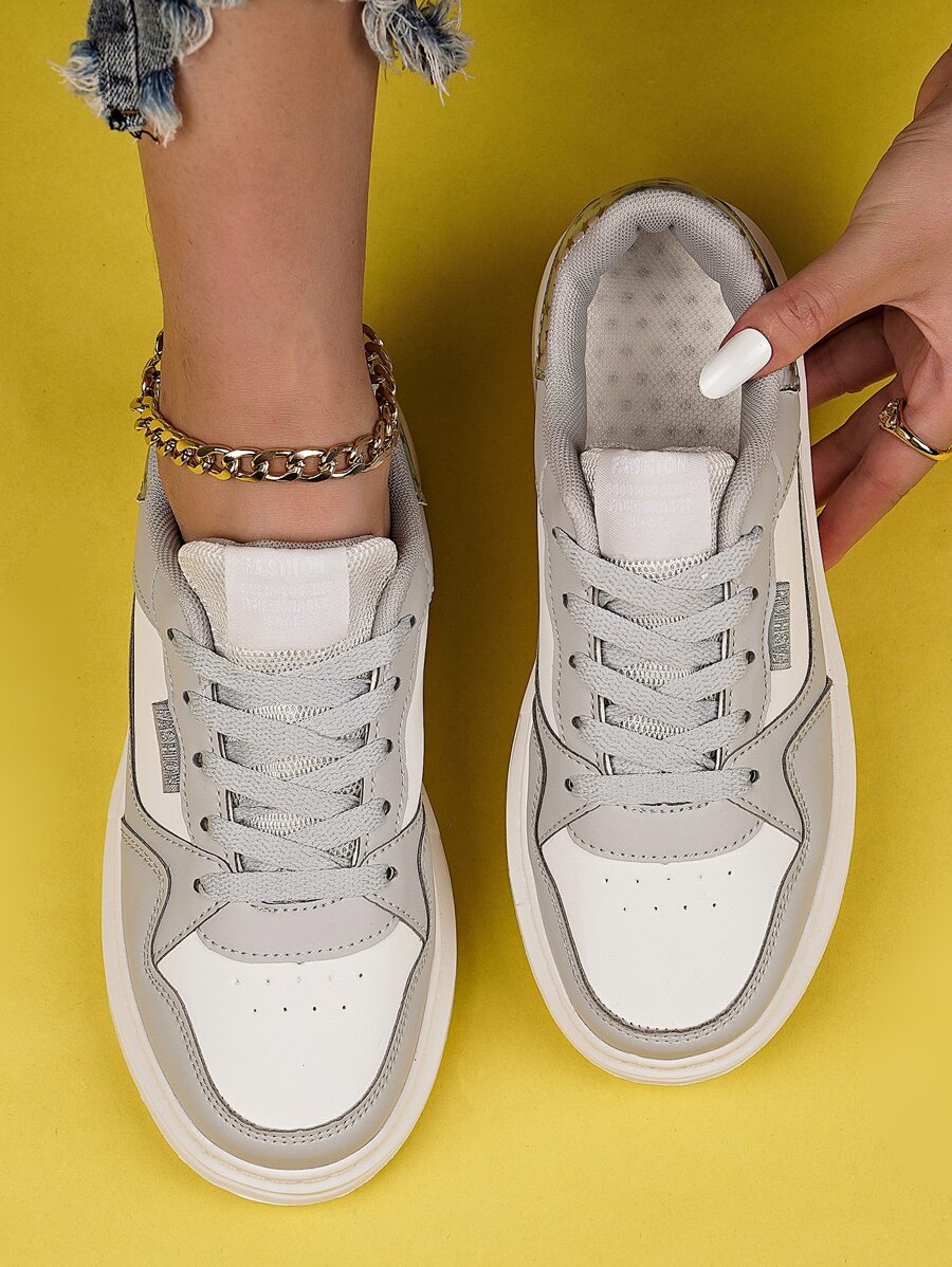Color Block Lace-up Front Skate Shoes - Grey - View 1