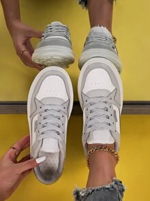 Color Block Lace-up Front Skate Shoes - Grey - View 6