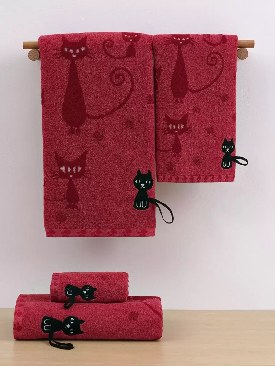 QIBHI 1/2/4件可選，刺繡卡通黑貓 1條毛巾或 1條浴巾 情侶臉巾/浴室浴巾 棉質毛圈浴室毛巾 適用於浴室、酒店、健身房、旅行、禮物、沙龍、運動、戶外、海灘、學校、開學、旅行、旅行配件、居家必需品、毛巾、護膚
