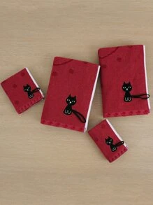 QIBHI 1/2/4件可選，刺繡卡通黑貓 1條毛巾或 1條浴巾 情侶臉巾/浴室浴巾 棉質毛圈浴室毛巾 適用於浴室、酒店、健身房、旅行、禮物、沙龍、運動、戶外、海灘、學校、開學、旅行、旅行配件、居家必需品、毛巾、護膚 - 紅色 - 查看 7