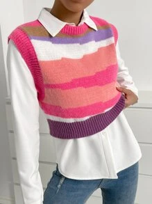 SHEIN Qutie 撞色毛衣背心 - 彩色 - 查看 4