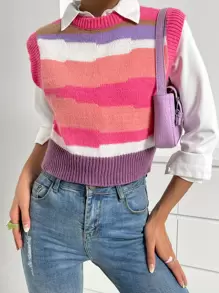 SHEIN Qutie 撞色毛衣背心 - 彩色 - 查看 6