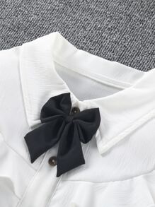 SHEIN Áo sơ mi Tween Girl Ruffle Trim Bow Front - trắng - Xem 5