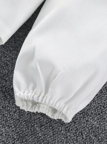 SHEIN Áo sơ mi Tween Girl Ruffle Trim Bow Front - trắng - Xem 6