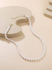 人造珍珠串珠項鍊 - 白色 - 查看 2