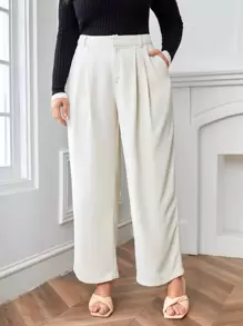 SHEIN LUNE Plus High Waist Slant Pocket Tailored Trousers - White - View 1