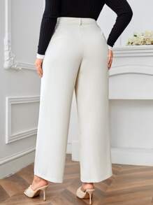 SHEIN LUNE Plus High Waist Slant Pocket Tailored Trousers - White - View 2