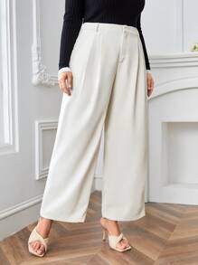SHEIN LUNE Plus High Waist Slant Pocket Tailored Trousers - White - View 3