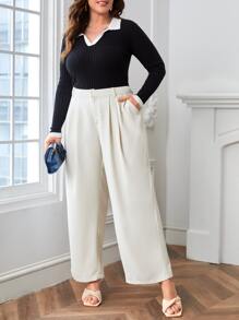 SHEIN LUNE Plus High Waist Slant Pocket Tailored Trousers - White - View 4