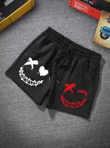 Manfinity EMRG Men Cartoon Graphic Drawstring Waist Shorts - Black - View 1