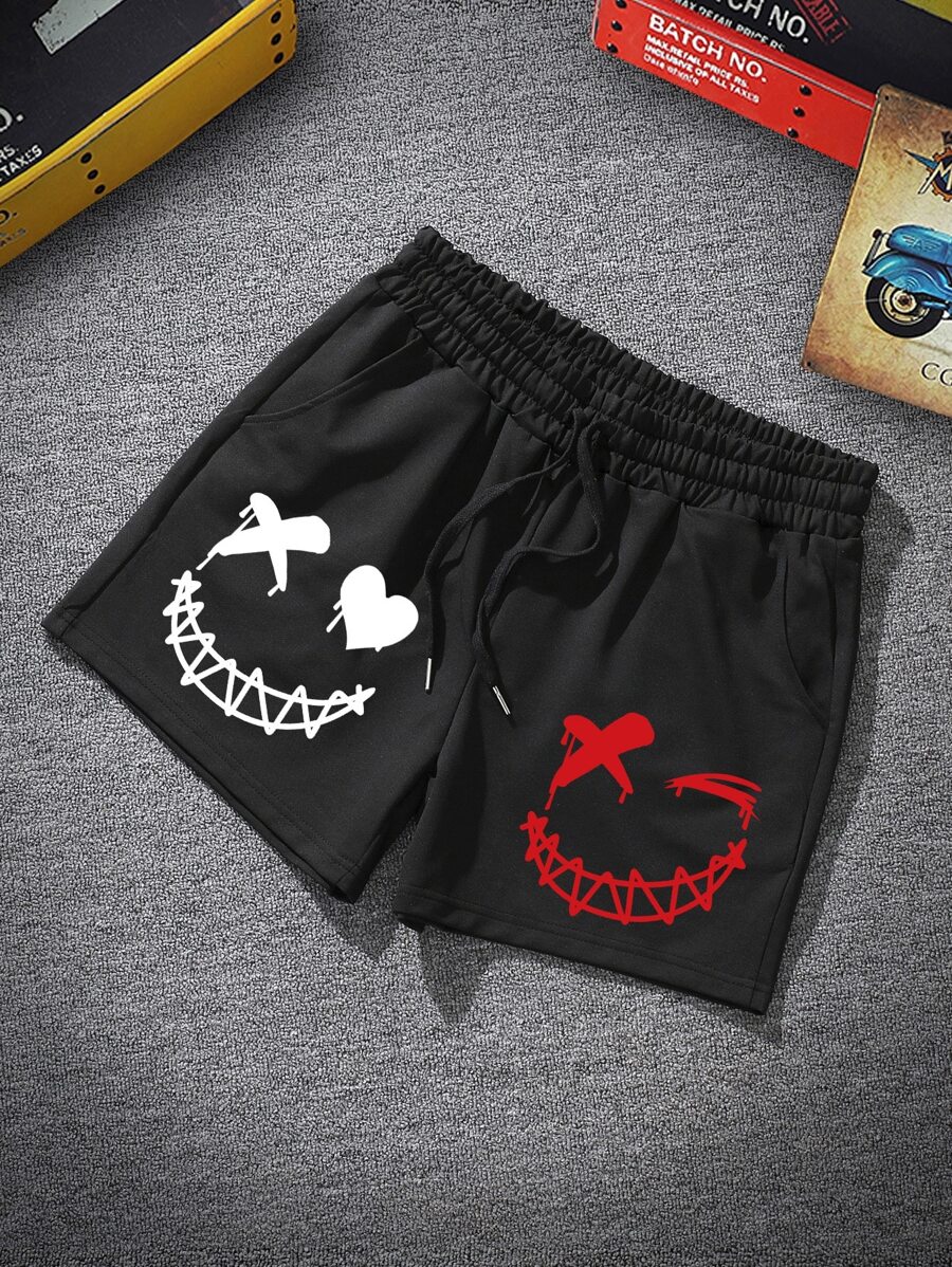 Manfinity EMRG Men Cartoon Graphic Drawstring Waist Shorts - Black - View 1