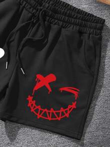 Manfinity EMRG Men Cartoon Graphic Drawstring Waist Shorts - Black - View 4