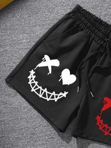 Manfinity EMRG Men Cartoon Graphic Drawstring Waist Shorts - Black - View 5