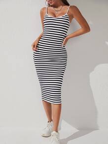 SHEIN PETITE Striped Bodycon Dress - Black and White - View 4