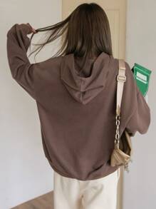 DAZY Cartoon & Letter Graphic Drop Shoulder Oversized Hoodie - Chocolate Brown - View 2