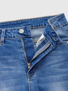 SHEIN Essnce 斜口袋緊身短款牛仔褲 - 淺色水洗藍 - 查看 6