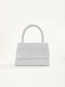 Sequin,Luxury,Shiny Evening Bag,Dinner Bag Glamorous,Elegant,Exquisite,Quiet Luxury Mini Minimalist Glitter Flap Square Bag Rhinestone For Party Girl,Woman,Bride Perfect For Party,Wedding,Prom,Dinner/Banquet,For - Silver - View 2