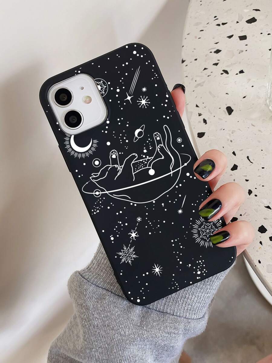 Cat Pattern Phone Case,International Version, Not The Domestic Version - Black and White - View 1