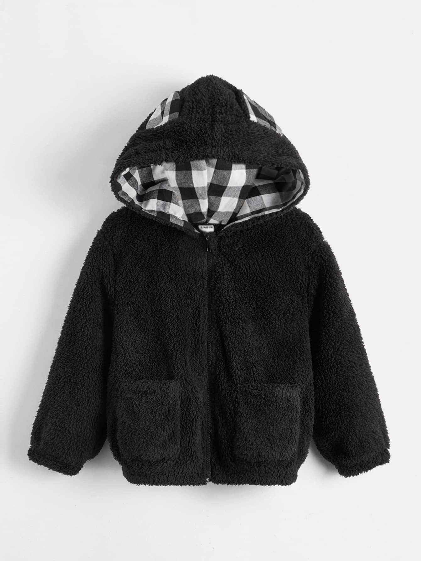 SHEIN Toddler Boy Jackets Dây kéo Kẻ sọc Dễ thương - màu đen - Xem 1