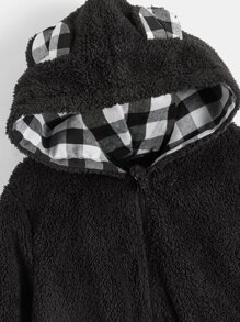 SHEIN Toddler Boy Jackets Dây kéo Kẻ sọc Dễ thương - màu đen - Xem 4