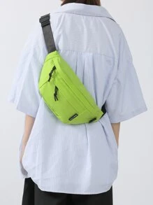 Neon Lime Letter Patch Decor Bum Bag - Green - View 1