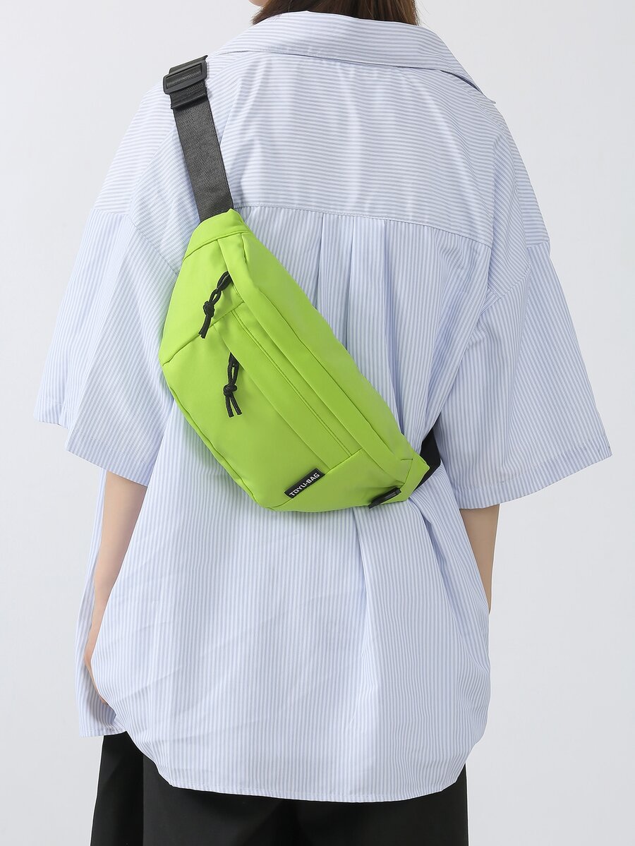 Neon Lime Letter Patch Decor Bum Bag - Green - View 1