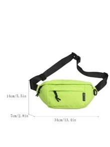 Neon Lime Letter Patch Decor Bum Bag - Green - View 2