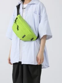 Neon Lime Letter Patch Decor Bum Bag - Green - View 6