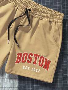 Aesthetic Post 男士字母圖案短褲 - 卡其色 - 查看 3