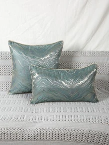1pc Jacquard Cushion Cover Without Filler - Green - View 2