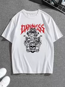 Men Skull And Letter Graphic Tee - White - View 1