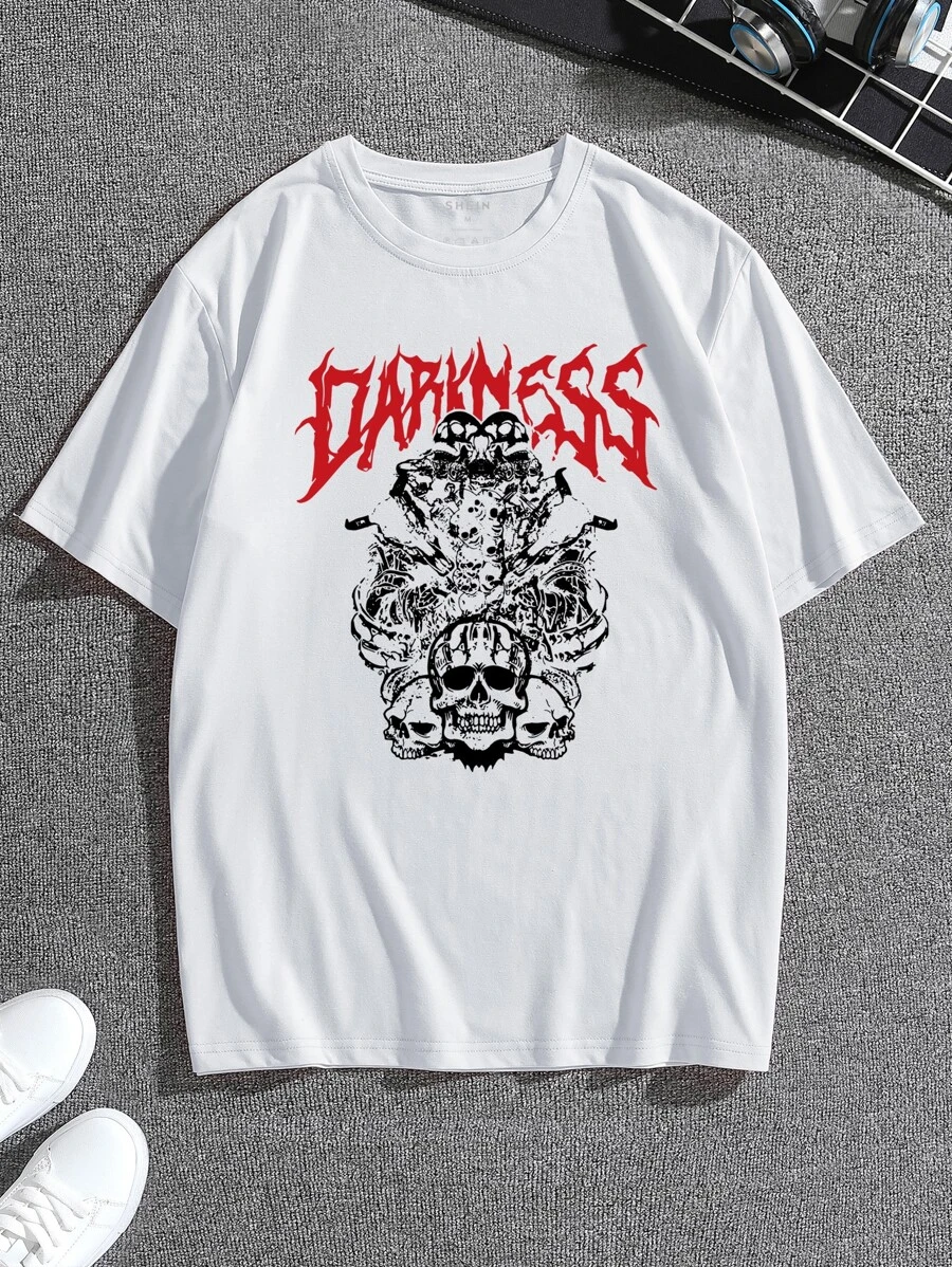 Men Skull And Letter Graphic Tee - White - View 1