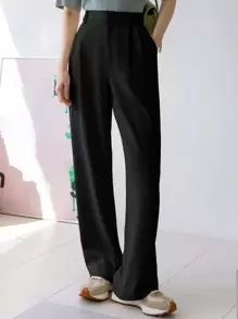 Dazy-Less Plicated Detail Wide Leg Trousers - Black - View 1