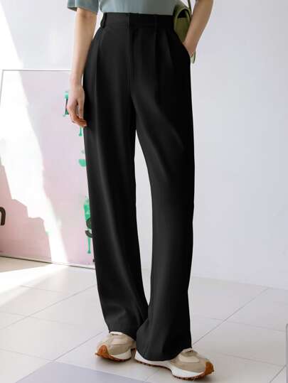 Dazy-Less Plicated Detail Wide Leg Trousers