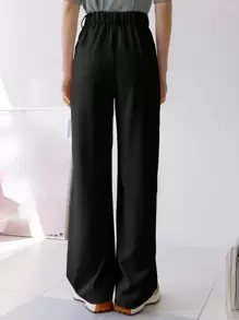 Dazy-Less Plicated Detail Wide Leg Trousers - Black - View 2