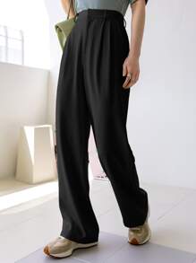 Dazy-Less Plicated Detail Wide Leg Trousers - Black - View 4