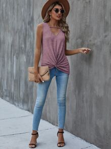 SHEIN Unity 鎖眼領口前扭結背心上衣 - 藕粉色 - 查看 3