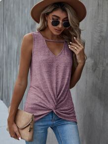 SHEIN Unity 鎖眼領口前扭結背心上衣 - 藕粉色 - 查看 6