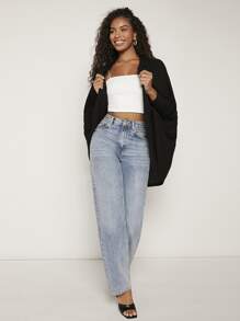 SHEIN LUNE Áo khoác nữ màu trơn Giải trí - màu đen - Xem 3