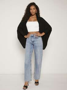 SHEIN LUNE Áo khoác nữ màu trơn Giải trí - màu đen - Xem 4