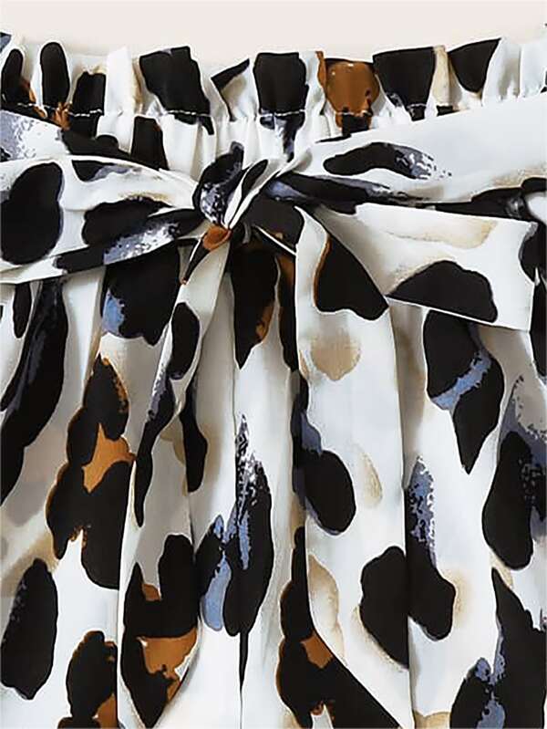 Belted Leopard Print Paperbag Shorts SHEIN